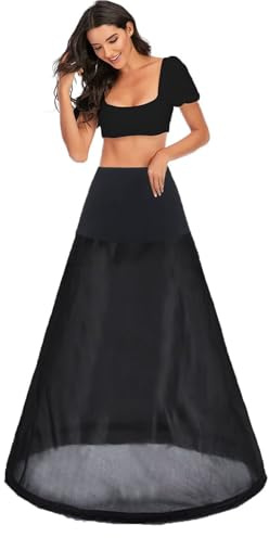 Petticoat Reifrock 1 Reifen Unterrock Brautkleid Crinoline Full A-Linie Bodenlang Hochzeitskleid Rock Underskirt Reifrock Lang A-Line Petticoat für Ballkleid Viktorianisches Kleid Kostüm(Schwarz,44)