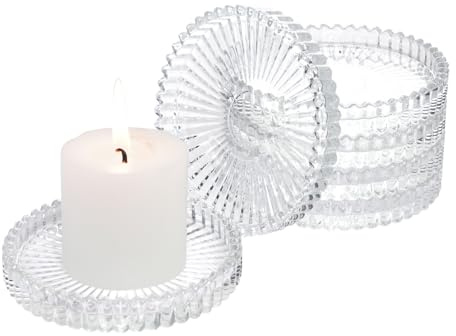 KRIPINC 6PCS Kerzenständer Glas Kleine Stumpenkerzen, Teelichthalter Glas | Moderne Klare Kerzenteller, Tischdeko, Kerzenhalter für Hochzeit, Dinnerparty, Advent, Halloween & Weihnachten Dekoration