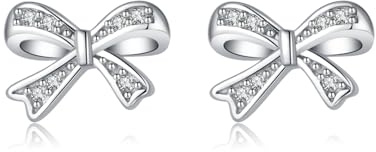 SLUYNZ Solid 925 Sterling Silver Tiny Bow Earrings Stud for Women Teens CZ Bowknot Stud Earrings (A-Silver)