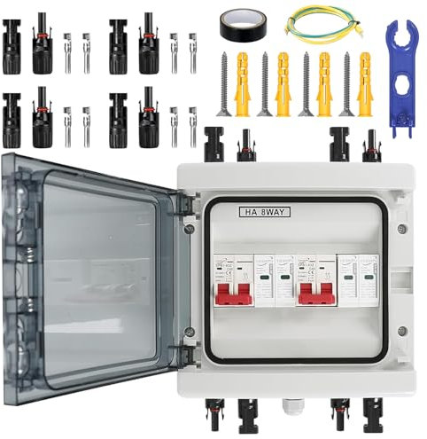 Überspannungsschutz PV DC 40A/1000V Trennschalter, Blitzschutz Leitungsschutzschalter, Solar Anschlusskasten PV Anlage,IP65 Wasserdicht & UV-Beständig Solar Spannungsschutz für Photovoltaik 2 in 2 Out