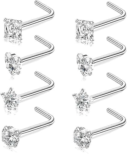 FDEETY Lot Piercing Nez Cristal Formes Étoile Carré Cœur Rond Tige Droite Acier Inoxydable Studs Bijoux Corporel