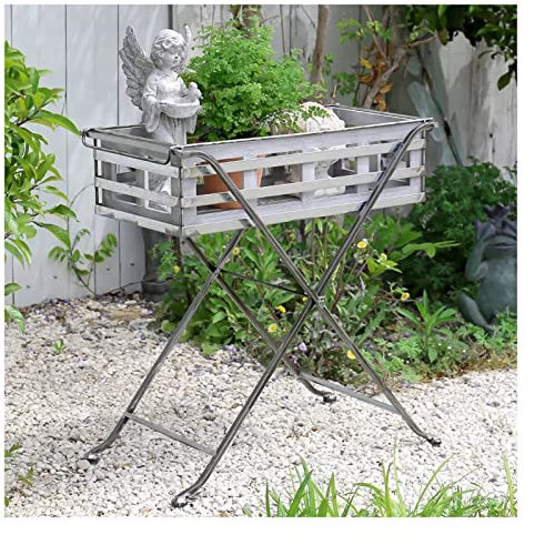 LKYLGYU Postazione di Lavoro da Giardino in Metallo, Tavolo da Lavoro Pieghevole per Esterni, banco da Lavoro con Grande Borsa incorporata, per patii, Cortili