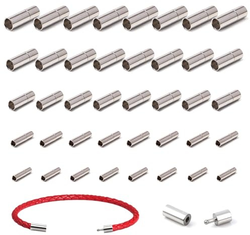 Sixfolo 40 Pcs Leder Endkappen zur Schmuckherstellung,2/3/ 4/5/6mm | Lederarmband Verschluss 5 Größe,Rohr Schnur Endkappen Silber,Halsketten Verschluss Lederband für DIY Armbänder Halsketten