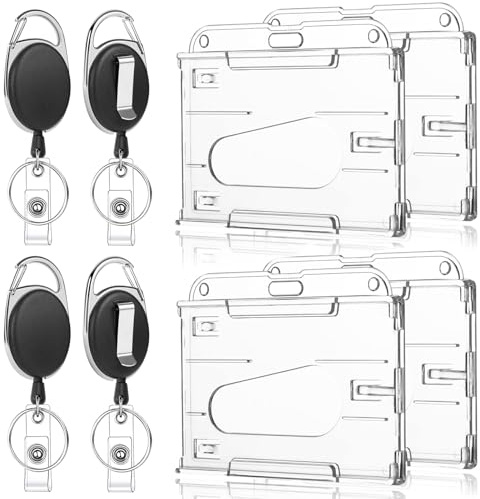 GGTTNRT 4 Stück Kartenhalter Ausweis Kartenhülle Einziehbarer Schlüsselanhänger Kartenhülle Hartplastik Transparente Id Card Holder für Schlüsselanhänger Id Card Kartenhalter