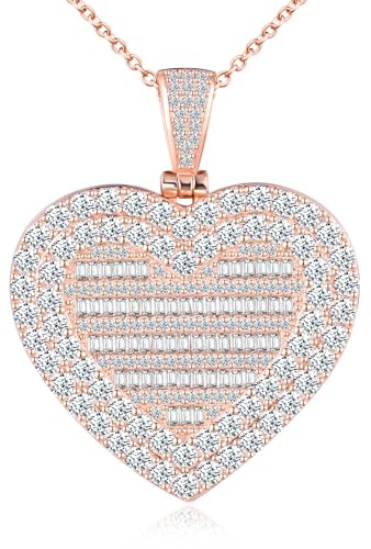 MICMIF Argento 925 Collana Donna Foto Medaglione Zirconi Cuore Ciondolo Portafoto Personalizzata, Collana Locket Brillante Apribile per 1 Foto, Catena 45+5cm Gioielli per Fidanzata Mamma