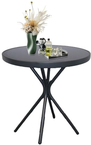 EortheX Ø 58,4 cm runder Bistro-Bistro-Beistelltisch für den Außenbereich, vielseitiger Couchtisch aus Metall, Beistelltisch oder Akzenttisch mit Tischplatte aus gehärtetem Glas, kleine