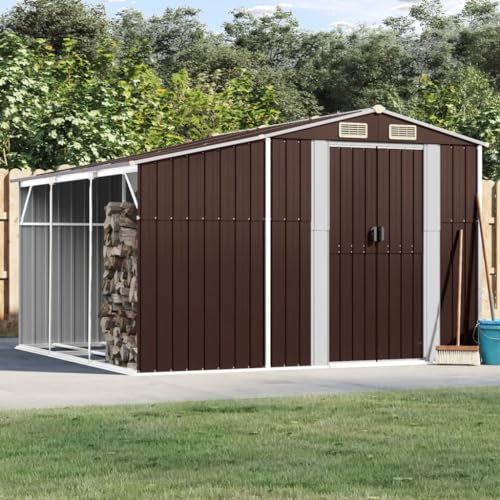 ShGaxin Gerätehaus Braun 277x279x179 cm Verzinkter Stahl, Gartenhaus, Gerätehaus, Fahrradgarage, Gartenhütte, Geräte Schuppen, Gartengerätehaus - 3188296