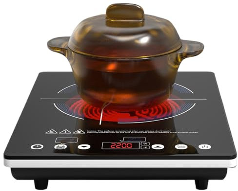 Piano Cottura in Vetroceramica da 2200 W, Piano Cottura Elettrico A 9 Livelli di Potenza, Piano Cottura A Induzione Portatile, Piastra di Cottura con Slide E Touch Control, 8 modalità