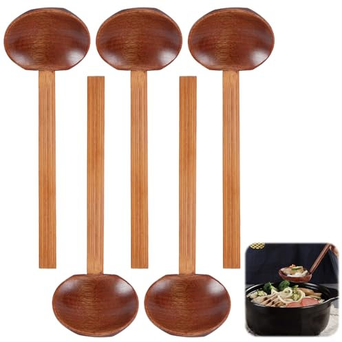 5 Pezzi Grandi Cucchiai da Zuppa in Legno, 22 cm Naturale Cucchiaio in Legno a Gusto Lungo Ramen, Cucchiaio Ramen Manico Giapponese per la Zuppa di Porridge Lamian Noodles Hot Pot Famiglia Ristorante