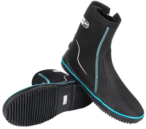 Neoprenskor, 5 mm neoprenskor för män och kvinnor, dykskor med halkfri gummisula, neoprensimskor, för snorkling, dykning, surfing, forsränning, strand, volleyboll, 5 mm svart aqua, 48 EU