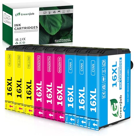 Greenjob 16XL Multipack Kompatibel für Epson 16 16XL Druckerpatronen für Epson Workforce WF-2010 WF-2510 WF-2520 WF-2530 WF-2540 WF-2630 WF-2650 WF-2660 WF-2750 WF-2760 (3 Cyan, 3 Magenta, 3 Gelb)