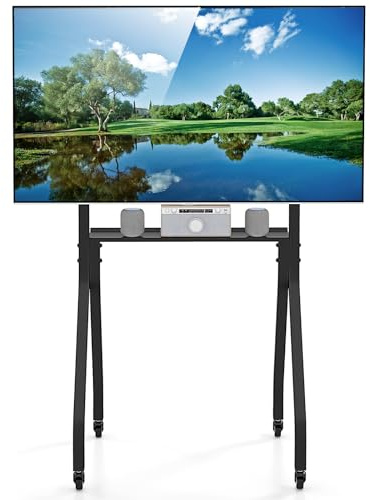 HOMFME TV Floor Stand on Wheels for 43-100 Inch Flat/Curved Screens, Mobile TV Stand with Lockable Wheels, AV Shelf, Tall Rolling TV Cart up to 50KG, Max VESA 600x400 mm