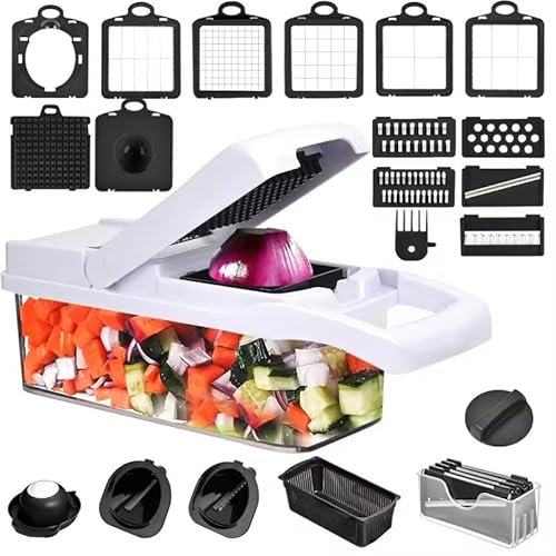 Mandolina profesional 16 en 1 cortador de verduras multifunción con cuchillas de acero inoxidable para cortar y cortar en cubos