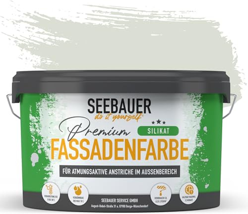 SEEBAUER diy Silikat-Fassadenfarbe Grün 5L für Außen (No. 771 Ocean Grass) Atmungsaktive Mineralfarbe für Fassaden - Geeignet für Putz, Mauerwerk und Beton