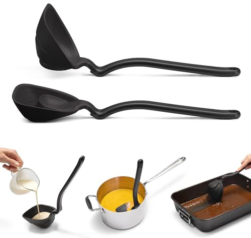 Dreamfarm FLADLE Schöpfkelle Silikon, faltbar, hitzebeständig, BPA-frei | schwarz, mit Messskala (½ & ¼ Cup), für Suppen, Soßen & Teig, spülmaschinenfest, robustes Nylon, platzsparend