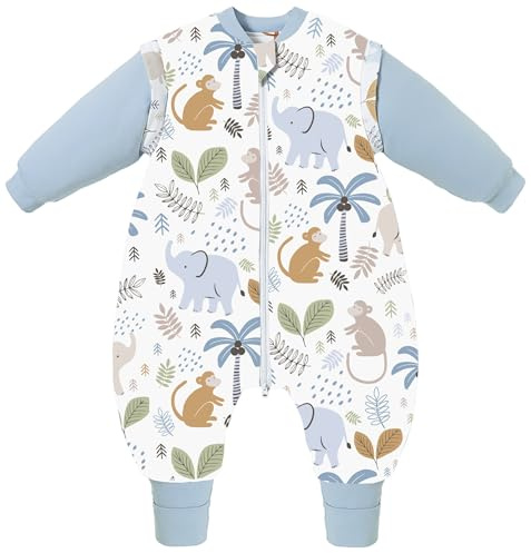 Chilsuessy Baby Winterschlafsack Schlafsack mit Füßen Warm Kinder Ganzjahres Winter Schlafsack Schlafanzug für Jungen Mädchen,abnehmbar Ärmel, Elefante/2.5 Tog, 70/Baby Höhe 75-85cm