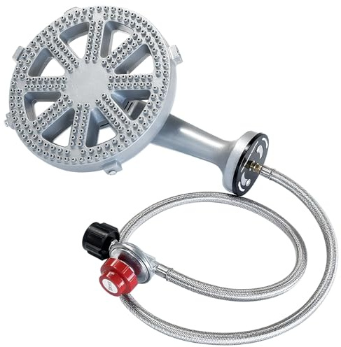 Veralune High-Pressure Cast-Iron Propane Burner Head Round Burner Head with 20 PSIG Adjustable Regulator, Hose & Brass Fittings for Turkey Fryer Burners, Outdoor Cooking, Camping