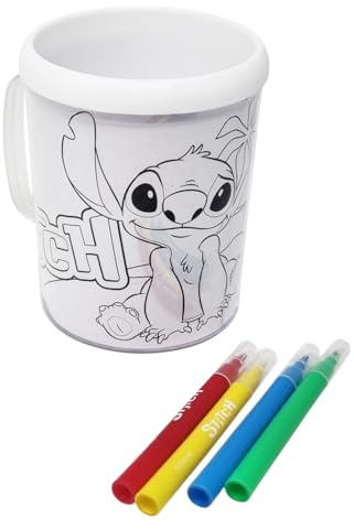 Disney Tasse à crayons en plastique Stitch personnalisable à colorier avec marqueurs et feuilles avec différents dessins inclus