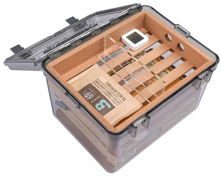 Akryl cigarrhumidor resfodral, cederträ skrivbordsförvaringsbox med avdelare, hygrometer för cigarrentusiaster, för fäder och makar