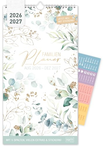 Häfft® Familienplaner Wandkalender 2026/2027 mit 5 Spalten Blattgold