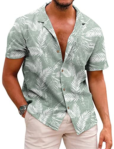 COOFANDY Camicia Hawaiana a Maniche Corte Camicia Estiva a Maniche Corte Camicia in Lino da Uomo