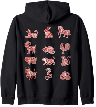 Signes d'animaux du Zodiaque Chinois du Nouvel an Chinois Floral Sweat à Capuche