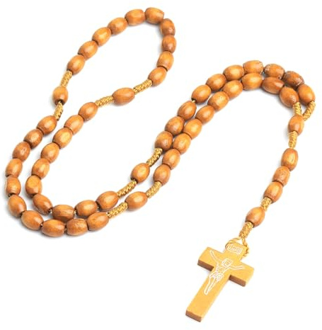 LuLiyLdJ Rosario Collana,Croce di San Francesco d'Assisi Collana,Rosario Cattolico,Vintage in legno Gesù Figura Croce Ciondolo Ornamento Cristiano,Collana Rosario Uomo,Rosario Donna Collana