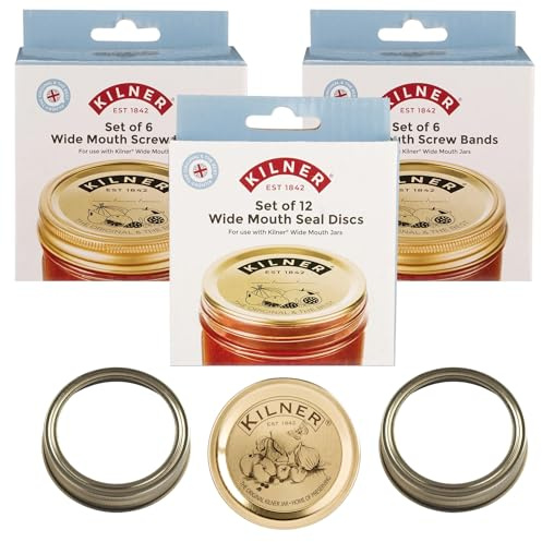 Shop4allsorts Set Of 12 Wide Mouth Screw Bands & Replacement Seal Discs - Fits 0.2L 0.35L 0.5L Wide Mouth Preserve Jars - Replacement Jar Seals