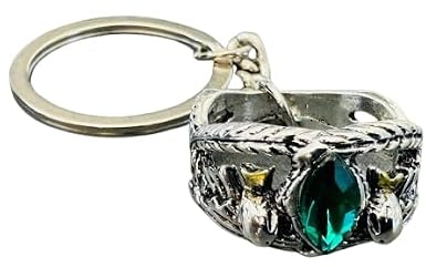 Generico Llavero compatible con anillo de Barahir colgante color plata con piedra verde inspirada Saga Señor de los Anillos Aragorn Arwen Gadgets Accesorios Magia Idea Regalo Fantasy Cosplay