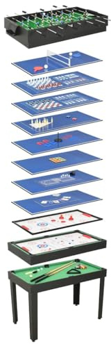 15-in-1 Multigame-Tisch 121x61x82 cm, Spieltisch für Kinder und Erwachsene, Tischfußball, Billard, Air-Hockey, Tischtennis, Spielzimmer Ausstattung