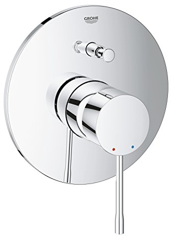 GROHE Essence Wall Mounted Bath/Shower Mixer Trim (Metal Lever and Escutcheon, with Automatic Bath/Shower Diverter, Concealed Body Not Included, Min. Pressure 1.0 Bar), Chrome, 19285001