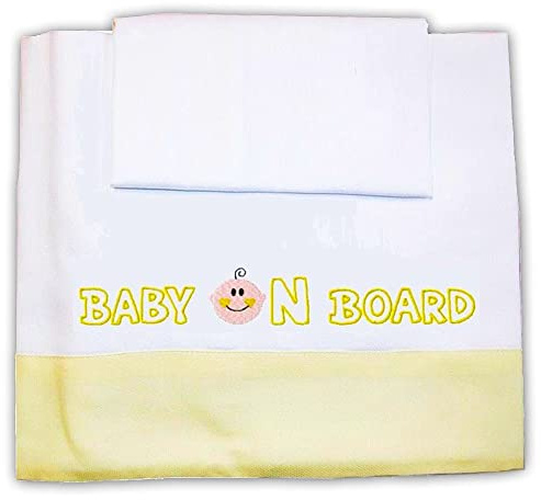 Zigozago - 3-teiliges Baby Bettwäsche Komplett Set Baby on Board; 100% Baumwolle, handgefertigt; Größe: Kleines Bett 110 x 140 cm; Farbe: Gelb