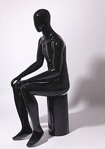 TonHan XM16-H schöne sitzende männliche abstrakte schwarz glänzend lackierte Schaufensterpuppe Schaufensterfigur Egghead Modern maskulin Neu (Sitzend, XM16-H)