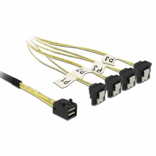 Delock Kabel Mini SAS HD SFF-8643 > 4 x SATA 7 Pin gewinkelt 0,5 m