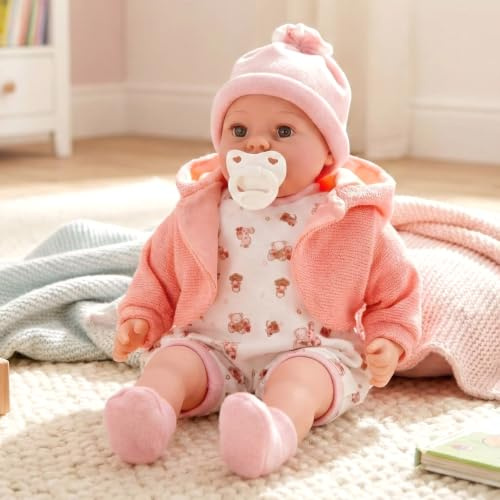 The Magic Toy Shop BiBi Doll 18-Inch Baby Doll Peach with 16 Sounds – Realistic Girl with Dummy, Removable Outfit & Soft Vinyl Limbs – Soft Body Baby for Toddlers 18 Months+