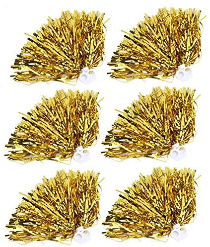 VGEBY1 - Set di 6 Pompon, Pompon da Cheerleading per Ragazza, Pompon da Cheerleading, Giocattolo con Pompon per Ragazze, 7 Colori (Oro)
