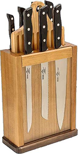 Sonpó Online - Taco Magnético de Madera de Pino, incluye 8 Piezas Serie Chef. Juego de cocina, con hojas de acero inoxidable mangos de fibra de phenolkraff