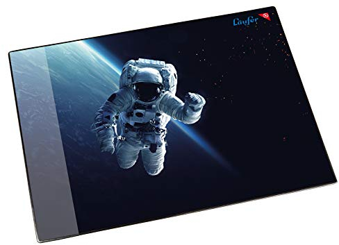 Läufer 46659 Skrivbordsunderlägg med astronaut, 53 x 40 cm, halkfritt skrivbordsunderlägg för barn, olika motiv, med genomskinlig sidoficka
