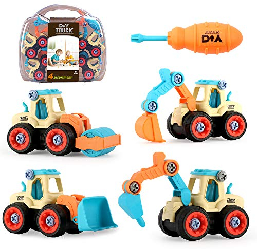JoyGrow Take Apart Toys Truck 4 Types DIY Construction Vehicles STEM Learning Building Toys Age 3+ for Kids Boys Girls (Multicolor)