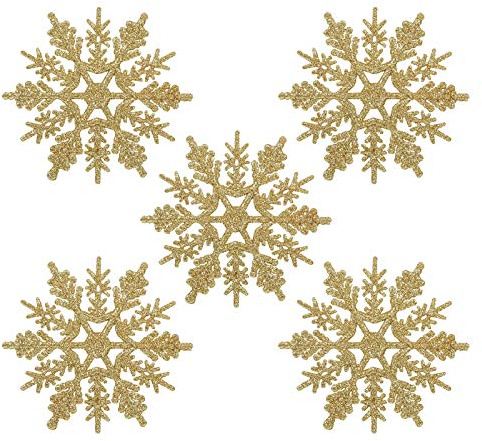 Naler 24 x Schneeflocken Weihnachten Deko für Weihnachtsbaum Glitzer Weihnachtsbaumschmuck, Gold