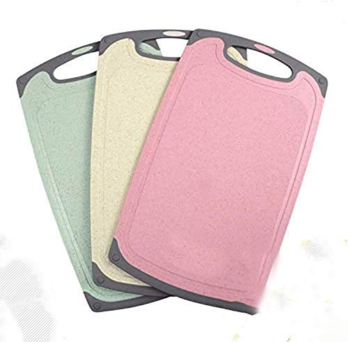 Tabla de cortar de cocina (juego de 3 piezas) – Tabla de cortar de paja de trigo ecológico antideslizante, sin BPA, apto para lavavajillas, mango de fácil agarre, no poroso
