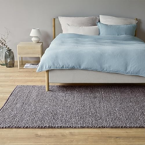 URBANARA Woll-Teppich Ravi 170x240 cm, Anthrazit-Grau - Handgewebt, Skandinavisches Landhaus Design mit grober Struktur, Wohnzimmer Esszimmer Schlafzimmer, 70% Schurwolle