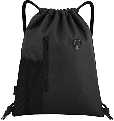 LIVACASA Turnbeutel Mit Reißverschluß Innentasche Sportbeutel Hipster Gym Bag Gefüttert Rucksack Mit Verstellbar Tunnelzug Turnsack Gymsack für Damen Herren Pures Schwarz