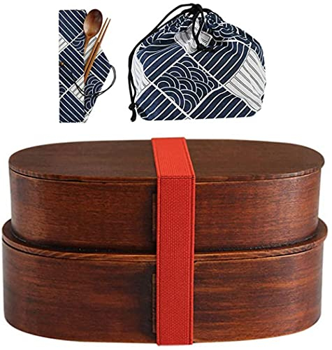 Boîtes À Lunch En Bois, Boîte À Bento Japonaise À 2 Niveaux De 32 Oz Avec Baguettes Et Cuillère, Boîtes À Lunch En Bois Carrées En Bois Naturel Traditionnel, Bento De Conservation Des Aliments