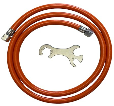 Tevex Gasschlauch 150 cm mit Gasflaschenschlüssel Set – 1/4 Zoll Linksgewinde, Propan/Butan, Kältebeständig bis -30°C, Außenbereich, Gasgrill, Heizpilz