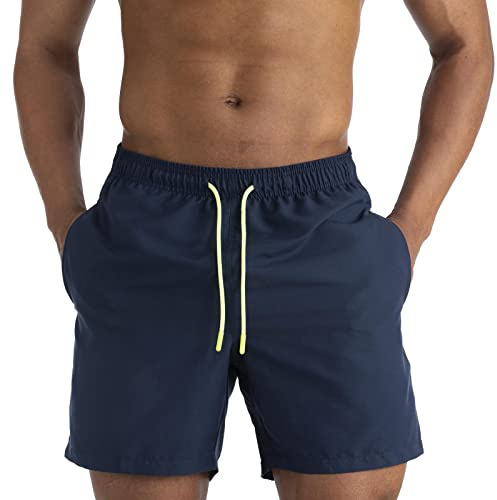 EDOTON badbyxor herr långa, snabbtorkande, lätta badshorts herr vattentäta herrbadshorts med justerbar linning och fickor/simning/surfning/avslappnad, blå, S
