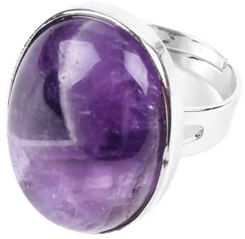 WLLDDDIU Natürlicher Amethyst-Kristallring, Oval, Großer Ring, Verstellbarer Offener Damenring, Reiki-Balance, Steinringe, Knöchel-Fingerringe, Ewigkeitsring Für Frauen, Mädchen, Männer