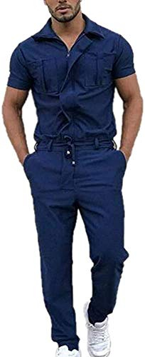 oytto Herren Revers Latzhose Kurzarm Arbeitsoverall Kurzarm Arbeitskleidung Boilersuit Latzhose, blau, Large