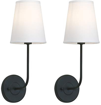 2-Pack White Fabric Wall Sconce Brass+Black Suite