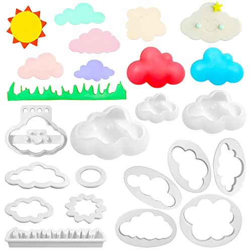 14 Stück Wolkenform Form Set, 11 Stück Wolke Ausstechformen und 3 Stück 3D Wolke Silikonformen Fondant Wolke Ausstecher Kuchenform Fondant Ausstecher (Wolke)